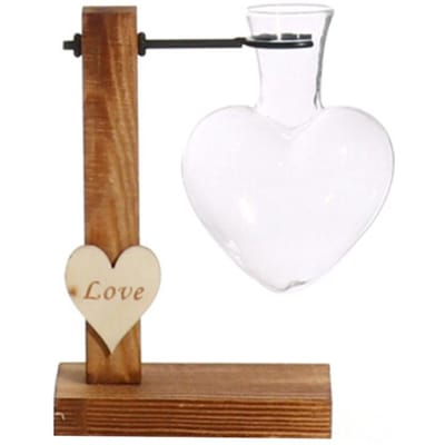 Vase en Verre en Forme de Cœur et Support Vase Hydroponique en Verre Transparent en Forme de Cœur avec Support pour Salon Type 1 brown