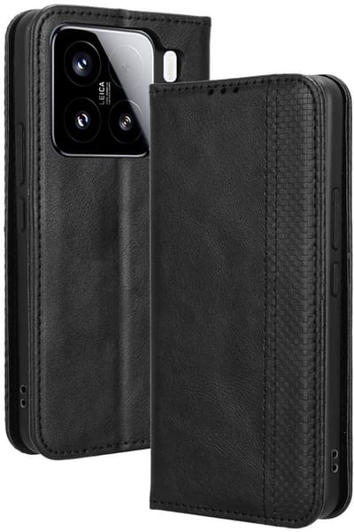 Coverup Hoesje - Geschikt voor Xiaomi 15 Hoesje - Coverup Vintage Style Book Case - Zwart