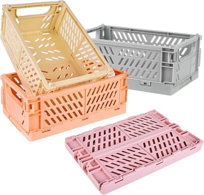 Vouwbare Opbergdozen Set van 4 - Sterke Plastic Mini Baskets voor Organisatie en Opslag (10 x 6 x 3.8 inch)