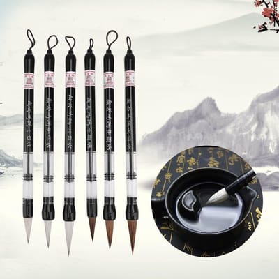 Set van 6 Chinese kalligrafie penselen, waterverf kwasten en Japanse Sumi tekenpennen voor beginners en kunstenaars
