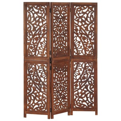 vidaXL - Kamerscherm - 3 - panelen - handgesneden - 120x165 - cm - mangohout - bruin