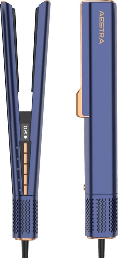 Aestra Hairstrait Pro - 2 in 1 Stijltang met Föhn - GEEN HITTESCHADE - 110.000RPM Motor - Haarstyling met lucht - Haardroger - Geschikt voor alle Haartypes - 2025 Model -Navy
