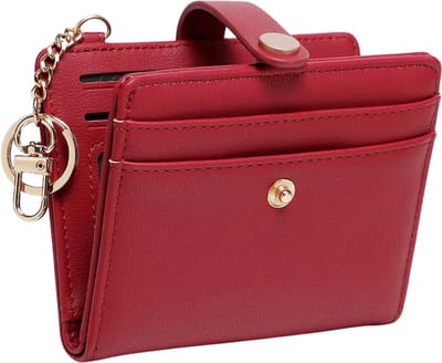 Ultradunne RFID Dames Portemonnee – Dubbel Gevouwen Creditcardhouder met Meerdere Kaartvakken, Sleutelhanger, Muntenvak, Functionele Modeportemonnee voor Vrouwen - Rood