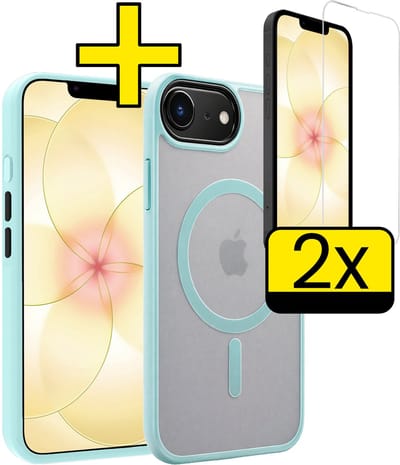 Hoesje - Met 2x Screenprotector - Geschikt voor Apple iPhone 17e - Magsafe Compatible - Sterk & Shockproof - Back Cover - Shock Proof Case - Telefoon Hoes - Telefoonhoesjes - Lichtblauw
