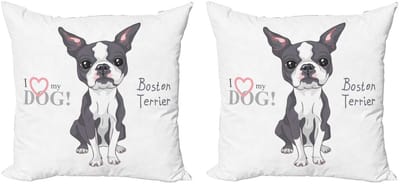 ABAKUHAUS – Boston Terrier kussenhoes 2x45 cm – Dubbelzijdig bedrukt – Grijs/Wit