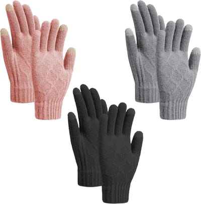 Winterse Dameshandschoenen - 3 Paar Thermische, Elastische en Touchscreen Geschikte Handschoenen voor Buitenactiviteiten zoals Werken, Rijden en Hardlopen in Zwart, Roze en Grijs