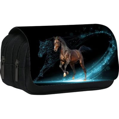 Dubbellaags etui dier paard paard 3D kleurendruk basisschool en middelbare school kinderen etui schrijfwaren tas