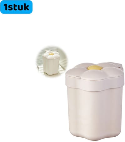1 stuk - prullenbak - Mini-prullenbak - Klein - Afvalbak - Zonnebloempatroon - Met deksel - Voor slaapkamers en kantoren - Desktop opbergbak - wit