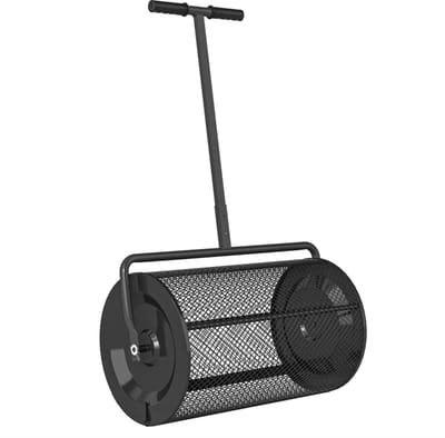 Compoststrooier - 75 L - Veenmos-strooier met U-greep -Meststrooier - Tuinstrooier - voor Mestzaad, Zaadstrooier - met Metalen Rooster - voor Gazon, Tuin, Compost - Gazononderhoud - Zwart