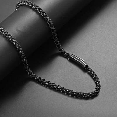 Chaîne Keel Collier en Acier Titane Chaîne Panier de Fleurs Chaîne en Acier Inoxydable Chaîne Clavicule Bijoux pour Hommes et Femmes 40cm gray