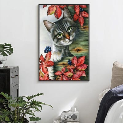 Kruissteekborduurpakketten Luie Lieve Kat Katoenen Draad Schilderij DIY Handwerk 20X30 black