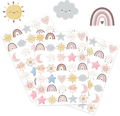 Regenbogen Stickers – 3 Stickervellen met Wolkjes & Zonnetjes