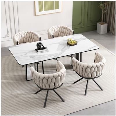 Chaises de salle à manger - MUVOE - Pivotante 360° - Velours beige - Lot de 4 - Dossier incurvé ergonomique beige