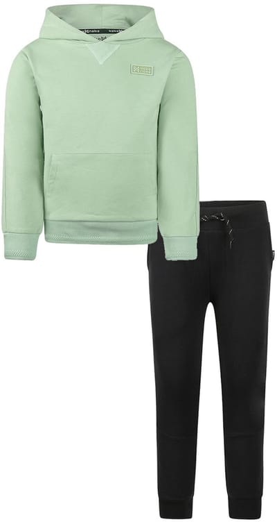 Koko Noko - Basic collection - Biologisch katoen - Kledingset - Joggingbroek Zwart - Sweater Lichtgroen - Maat 92