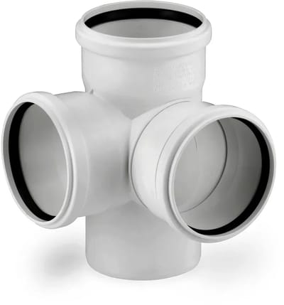 REHAU RAUPIANO PLUS Hoekdubbele aftakking DN 90/90/90, 87 graden, max flow, 11237241003