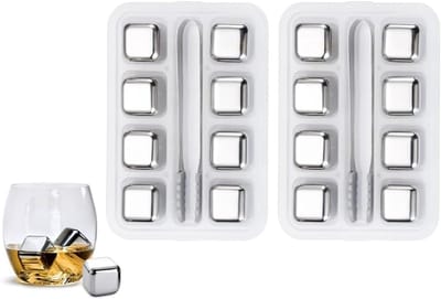 Herbruikbare IJsblokjes Set van 16, Roestvrij Staal, Ideaal voor Whisky, Bier en Cocktails, Inclusief IJsblokjes Clip