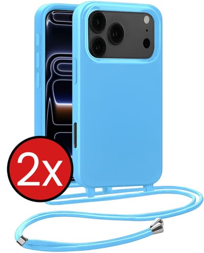 Hoesje Geschikt voor iPhone 17 Pro / 18 Pro Hoesje Siliconen Case Met Koord - Hoes Geschikt voor iPhone 17 Pro / 18 Pro Hoesje Backcover Met Telefoonkoord - Lichtblauw - 2 PACK