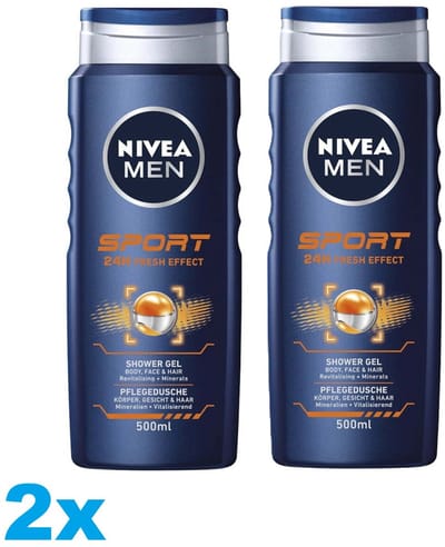 NIVEA MEN - Douchegel - Sport - 500 ml - Voordeelverpakking - 2 stuks