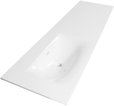 Brauer Glacier Wastafel Asymmetrisch - 160 cm - met 1 Spoelbak Links en 0 Kraangaten - Fine Stone Hoogglans Wit