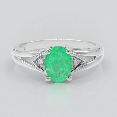 Cavill - Zilveren Ring 925 Sterling Zilver Platina Gepl. - 1,03 ct Bahia Smaragd Ovaal - 2 Zirkonia 0,034 ct - Maat 17