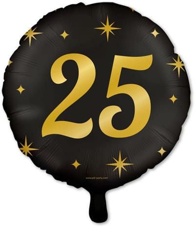 Q2P - 25 Jaar Ballon - Verjaardag Versiering - Zwart & Goud - Folie Ballon - Feest Decoratie - Helium Geschikt