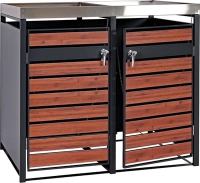 2-tankkast met plantenbak MCW-J81, uitbreidbaar, 125x132x80cm metaal 47kg, antraciet ~ kersenhout look