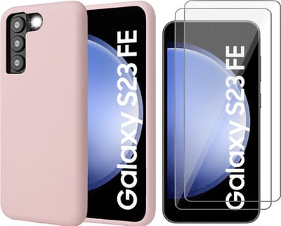 Hoesje geschikt voor Samsung Galaxy S23 FE - 2x Screenprotector Glas - Mat Back Case Roze