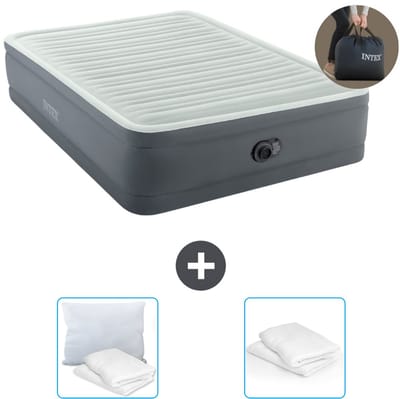 Intex Luchtbed - 2-Persoons - 152 x 203 x 46 cm - Grijs - Inclusief pomp - Kussen en Kussenbeschermer