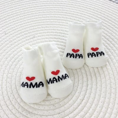 2 Paires Chaussettes Bébé Filles Garçons Blancs Mignonnes Amour MAMAN PAPA Bébé Chaussettes Coton Cadeau Toddler Chaussettes Mi-hauts Pack Design newborn white
