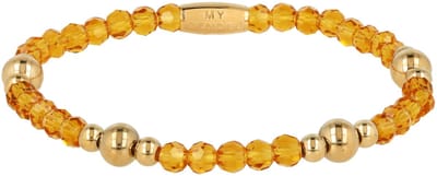 My Bendel - Kristalglazen Armband met Goudkleurige Kralen • Amber - met Luxe Cadeauverpakking | Sieraden Voor Dames