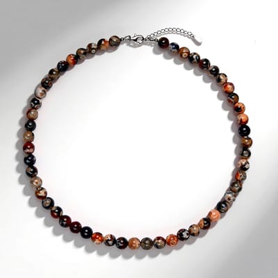 Cavill - Zilveren halsketting met Mongolische Agaat 175 ct - 925 Sterling zilver gerhodineerd - Elegant verstelbaar - Ronde 8 mm kralen