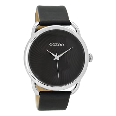 OOZOO Timepieces - Zilverkleurige horloge met olifant grijze leren band - C9163
