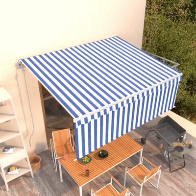 vidaXL - Luifel - automatisch - uittrekbaar - met - rolgordijn - 4,5x3 - m - blauw - wit