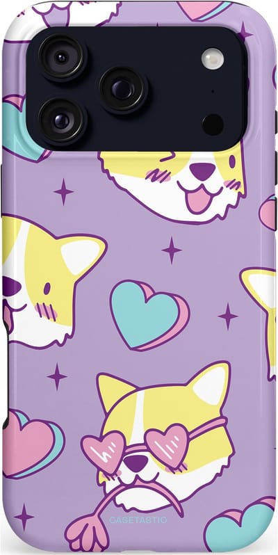 Casetastic hoesje geschikt voor Apple iPhone 17 Pro Max - MagSafe - Dubbellaagse bescherming - Liefde is een Corgi - Fashion Case - Lila Goud Wit Beige