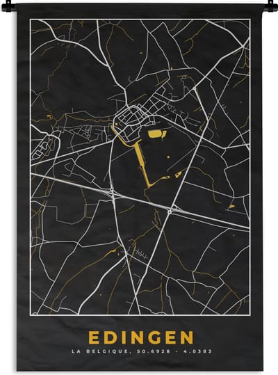 Wandkleed - Wanddoek - Plattegrond - Kaart - Goud - Edingen - Stadskaart - 120x180 cm - Wandtapijt