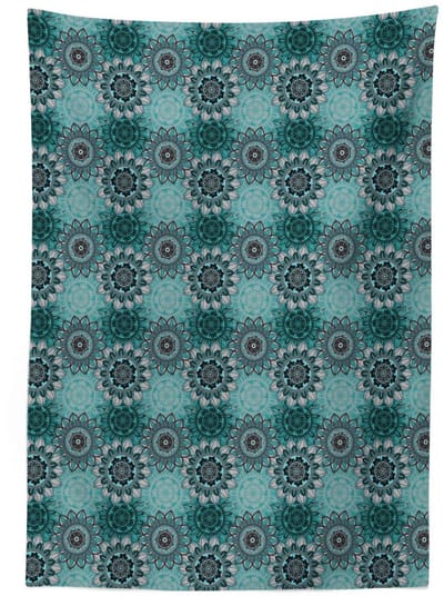 ABAKUHAUS Mandala Tafeldoek – 140 x 240 cm – Satijnmix – Turkoois Taupe