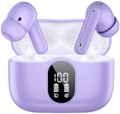 SBG Draadloze Oordopjes - Noise Cancelling - Headset - Bluetooth 5.4 - Earbuds oplaadcase - LED Display - Met Microfoon - Extra dopjes - Paars