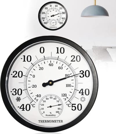 Grote 2-in-1 Thermometer en Hygrometer voor Binnen en Buiten - 10 inch Buitenthermometer met Duidelijke Afnemende Schalen