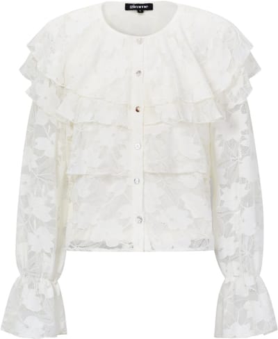 Romantic Lace Layered Blouse – Top met Kant en Lagen – Elegante Blouse voor een Verfijnde Look - Wit - Maat S