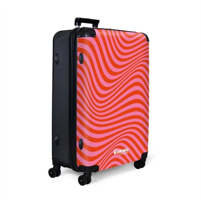NoBoringSuitcases.com® - Koffer groot - Reiskoffer lichtgewicht - Rood met roze golvende lijnen - Rolkoffer met 4 wielen - Grote trolley XL - 98 liter bagage