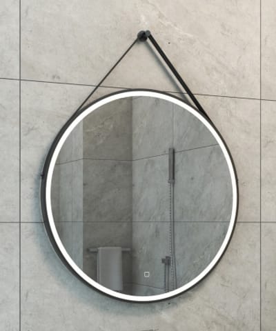 Wiesbaden Cinto spiegel rond met band, LED, dimbaar en spiegelverwarming 60 cm mat zwart