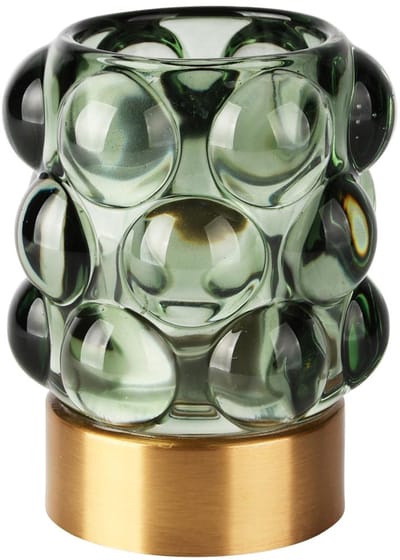 Dekoratief | Theelichthouder 'Bubbly', groen/goud, glas/metaal, 9x9x11cm | A255980