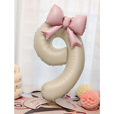 Extra Grote Crème Witte Folieballonnen met Cijfers en Roze Strik, Geschikt Voor Verjaardagsfeest Decoratie, Jubileumviering 9