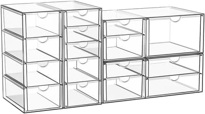 Bureau-organizers met 16 laden, doorzichtige, stofdichte opslag voor cosmetica, sieraden, pennen en schrijfwaren