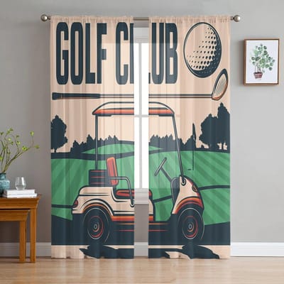 Golf Sport Thema Slaapkamer Transparante Dunne Gordijnen Vakantiedecoratie Raam Voile Tule Gordijn 135W x 114H(cm) black