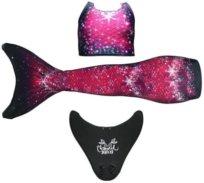 Mermaid Sisters Zeemeermin Staart Set voor Meisjes - Roze/Zwart - Maat 134-146 - Monovin & Bikini Zeemeermin Zwemkleding