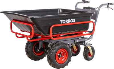 Elektrische platformwagen 4 wielen met uitschuifbaar afneembaar frame incl. PP bak 300l 300kg - batterij 40V / 6Ah Torros EP300P