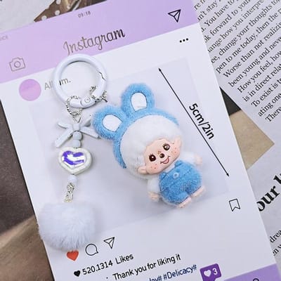 Porte-clés Monchichi floqués avec nœud Mignon porte-clés Monchichi pendentif pour sacs Sacs anime Charme porte-clés Pendentif pour sac de filles Cadeaux gray