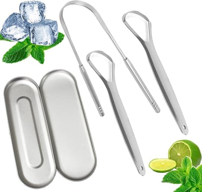 Set van 3 roestvrijstalen tongschrapers en tongborstel voor optimale mondhygiëne en frisse adem