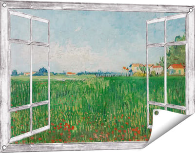 Gards Tuinposter Doorkijk Veld met Klaprozen - Vincent van Gogh - 90x60 cm - Tuindoek - Tuindecoratie - Wanddecoratie buiten - Tuinschilderij